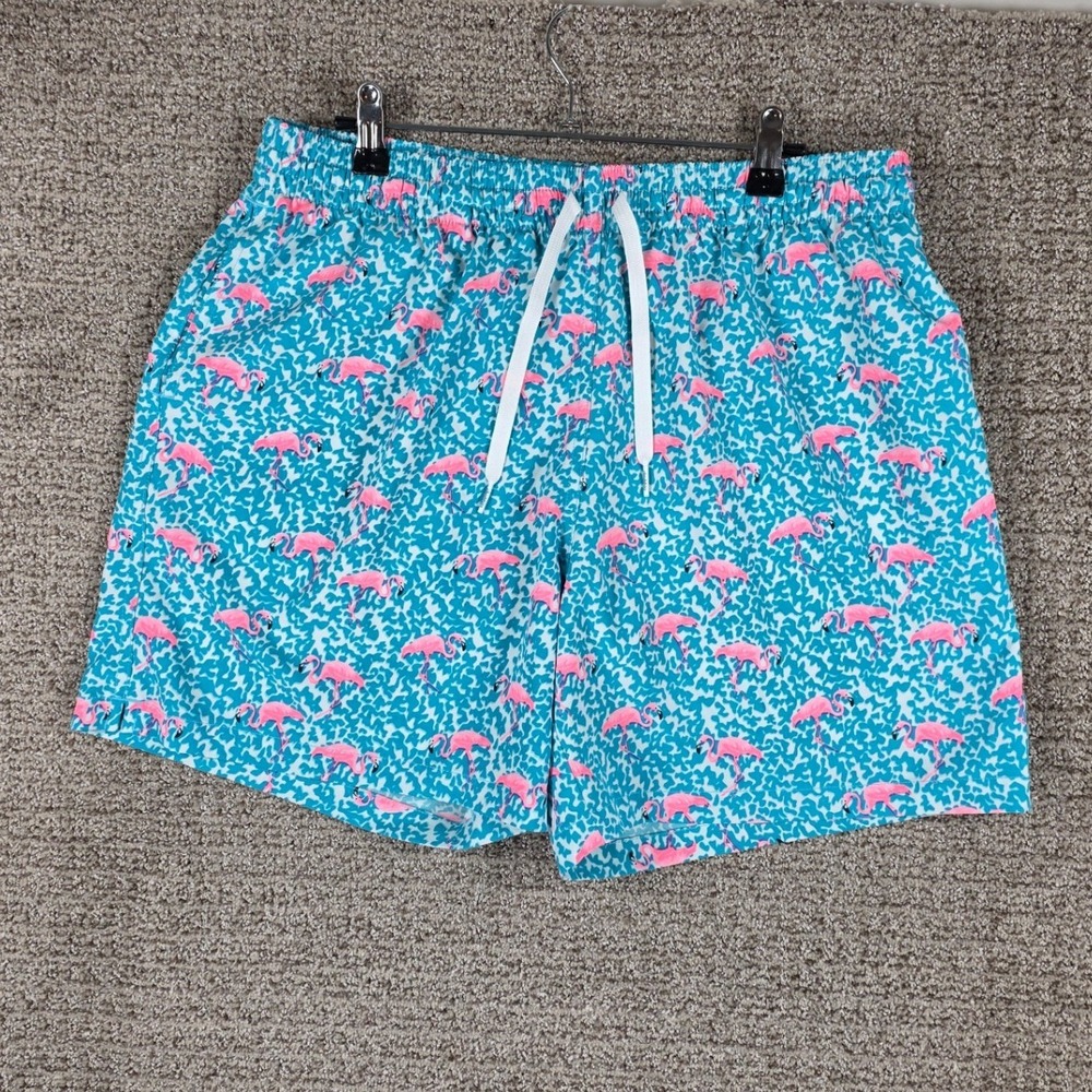 Chubbies Mens XL Swim Trunks Blue Domingos Are For Flamingo Print 5.5 Shorts